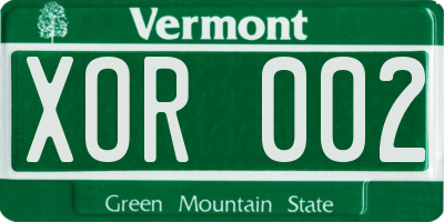 VT license plate XOR002
