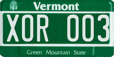 VT license plate XOR003