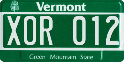 VT license plate XOR012