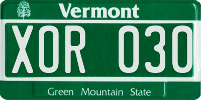 VT license plate XOR030