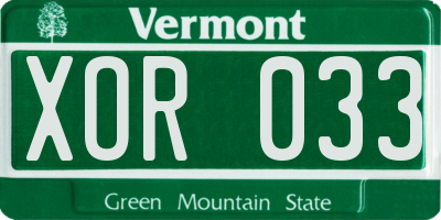 VT license plate XOR033