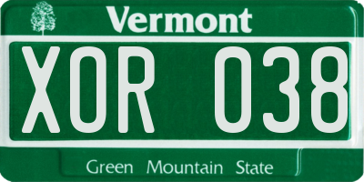 VT license plate XOR038