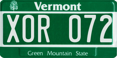 VT license plate XOR072