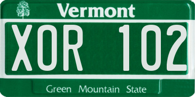 VT license plate XOR102