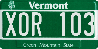 VT license plate XOR103