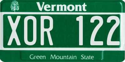 VT license plate XOR122