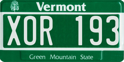 VT license plate XOR193
