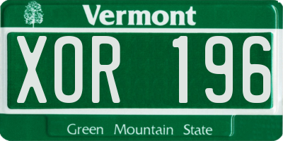 VT license plate XOR196
