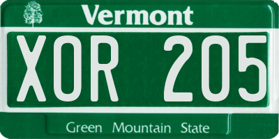 VT license plate XOR205