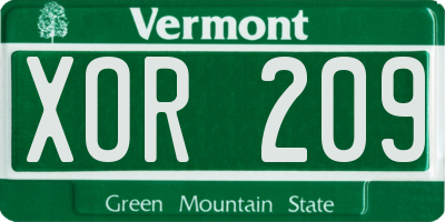 VT license plate XOR209