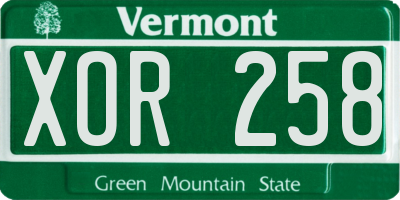 VT license plate XOR258