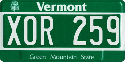 VT license plate XOR259