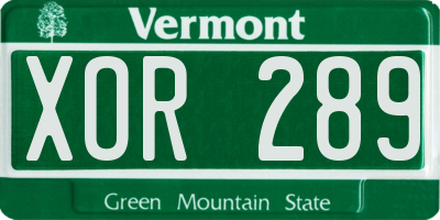 VT license plate XOR289