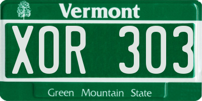 VT license plate XOR303