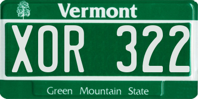 VT license plate XOR322