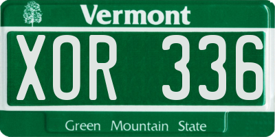 VT license plate XOR336