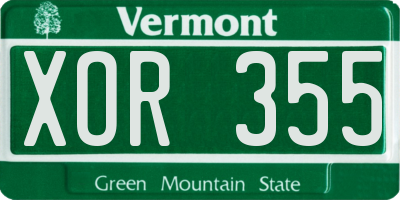 VT license plate XOR355