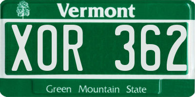 VT license plate XOR362