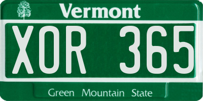 VT license plate XOR365
