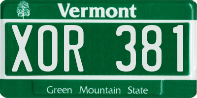 VT license plate XOR381