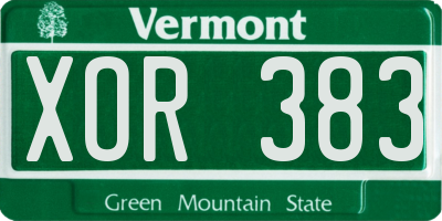 VT license plate XOR383