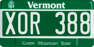 VT license plate XOR388