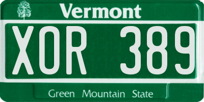 VT license plate XOR389