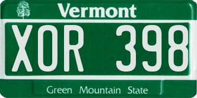 VT license plate XOR398
