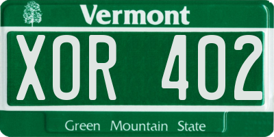VT license plate XOR402