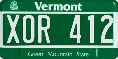VT license plate XOR412