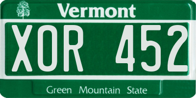 VT license plate XOR452