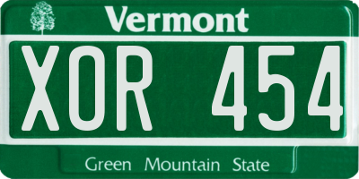 VT license plate XOR454
