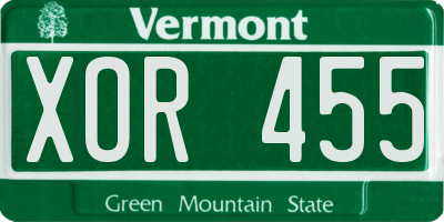 VT license plate XOR455