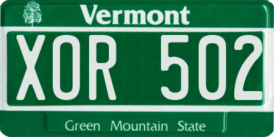 VT license plate XOR502