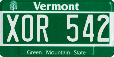 VT license plate XOR542