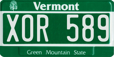 VT license plate XOR589