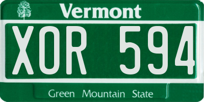 VT license plate XOR594