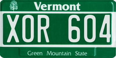 VT license plate XOR604