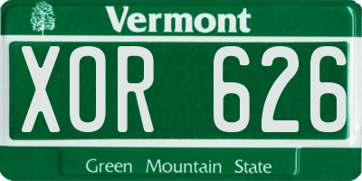 VT license plate XOR626