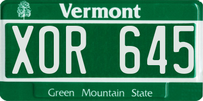VT license plate XOR645