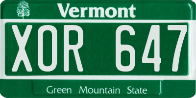 VT license plate XOR647