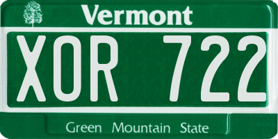 VT license plate XOR722