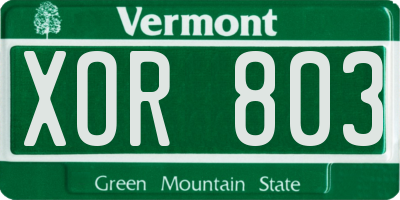 VT license plate XOR803
