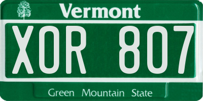 VT license plate XOR807