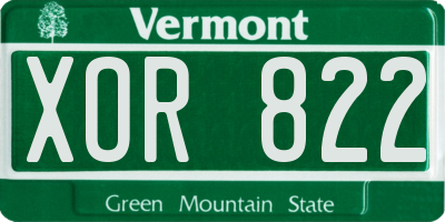 VT license plate XOR822