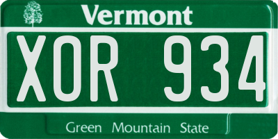 VT license plate XOR934