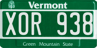 VT license plate XOR938