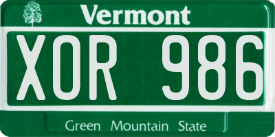 VT license plate XOR986
