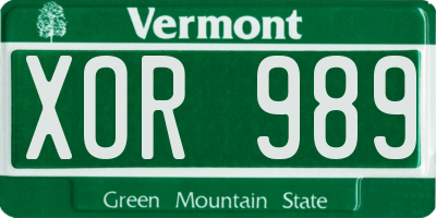 VT license plate XOR989