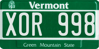 VT license plate XOR998